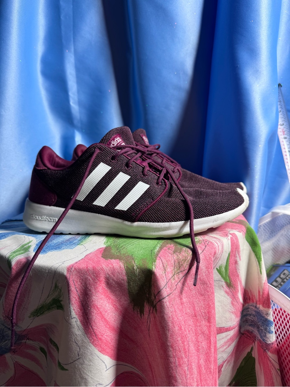 adidas Women's Burgundy Mesh Sneakers with White Stripes